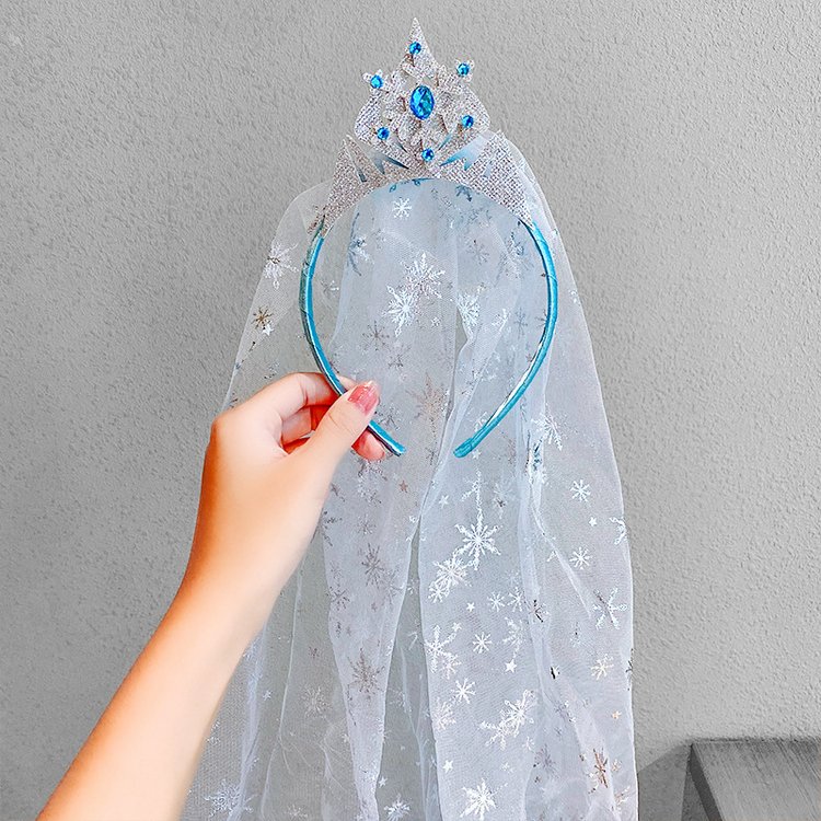 Disney Frozen Elsa Baby Girls Headband Princess Snowflake Crown Hair Band with Veil Party Costumes Hair Accessories