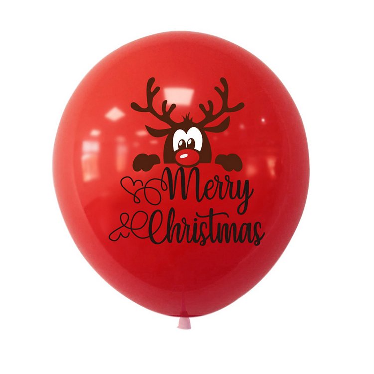 "Merry Christmas" Balloons 10 inch Round Helium Latex Balloons with Cartoon Reindeer Antler Printed Xmas Party Supplies