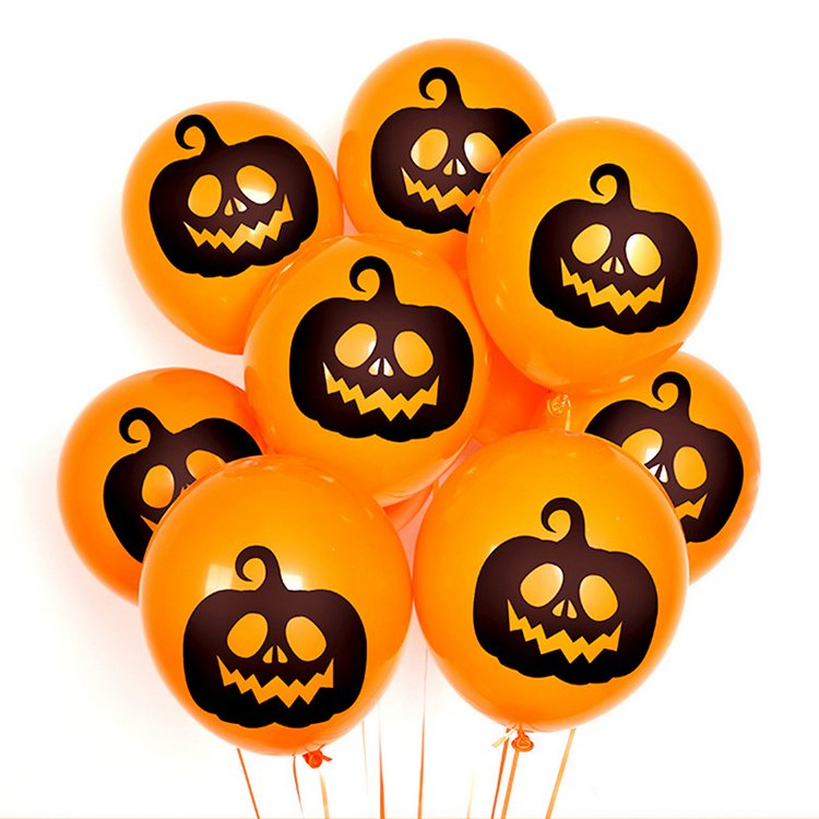 Halloween Helium Latex Balloons 10 inch Yellow Round Balloons with Jack-o’-lantern Pumpkin Printed Halloween Party Supplies