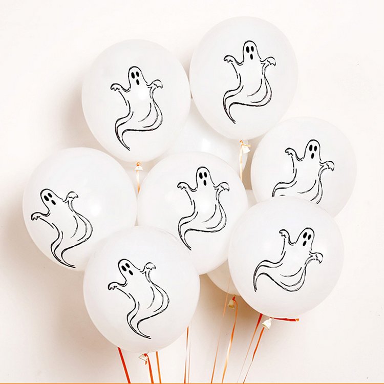 Halloween Latex Balloons 12 inch Round Balloons with Ghost Printed Halloween Party Supplies Decorations