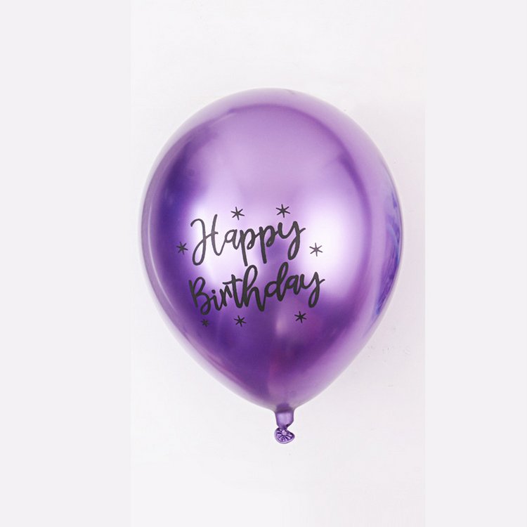 Birthday Metallic Chrome Balloons Purple 12inch Latex Balloons "Happy Birthday" Printed Party Supplies Decorations