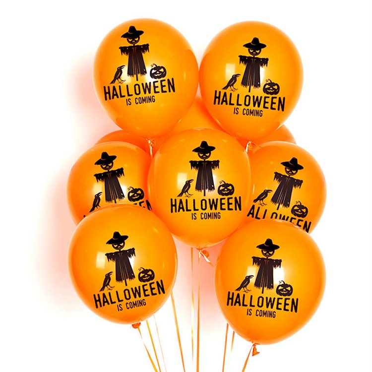 Halloween Latex Balloons 12 inch Round Balloons with Black Scarecrow Crow Pumpkin Printed Halloween Party Supplies