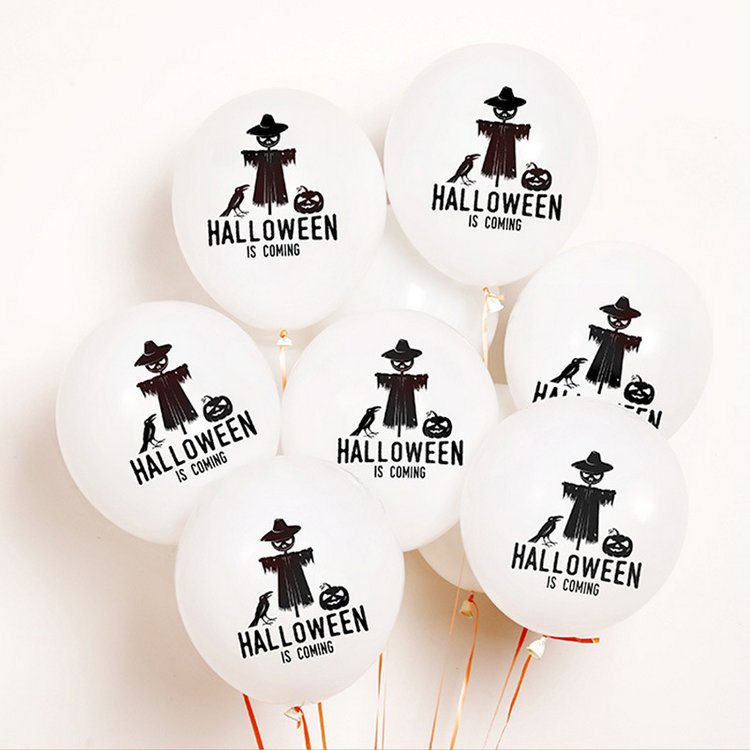 Halloween Latex Balloons 10 inch Round Balloons with Black Scarecrow Crow Pumpkin Printed Halloween Party Supplies