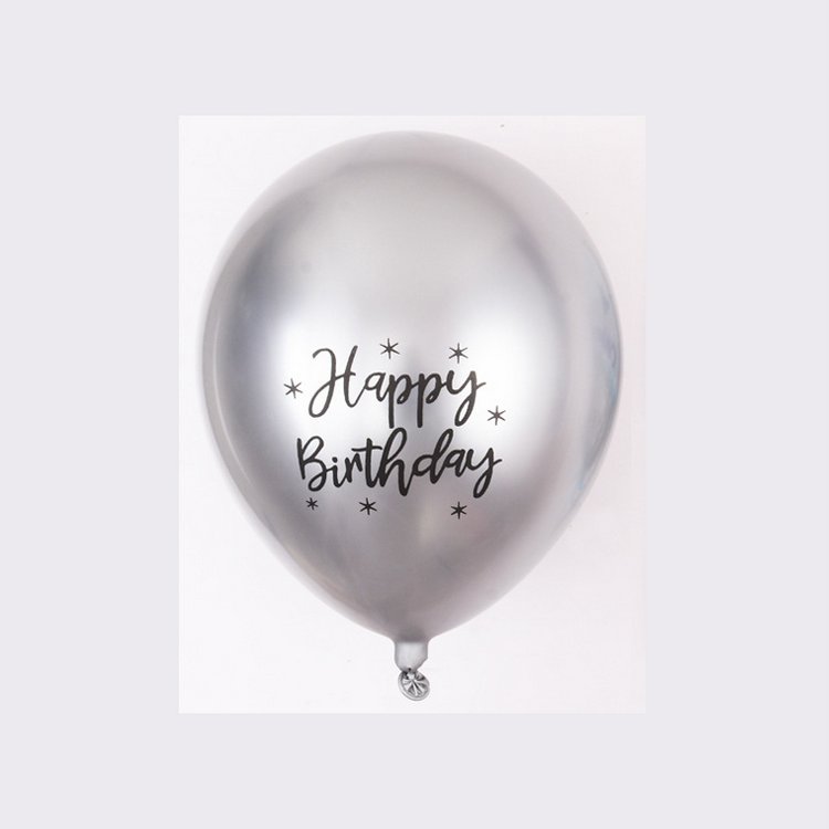 Birthday Metallic Chrome Balloons Silver 12inch Latex Balloons "Happy Birthday" Printed Party Supplies Decorations