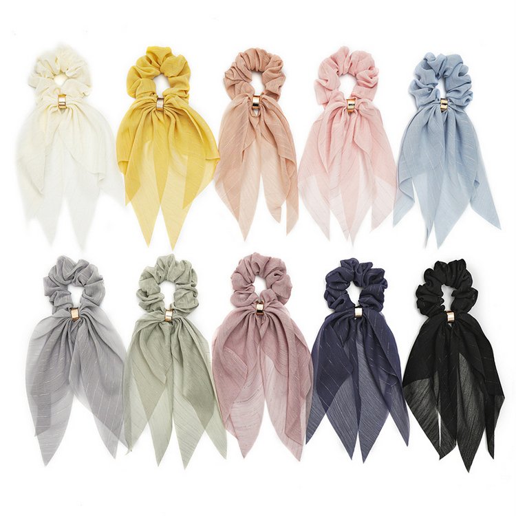 Ribbons Scarf Ponytail Hair Scrunchies, Bow Scrunchie Long Tail Hair Accessories for Girls Women