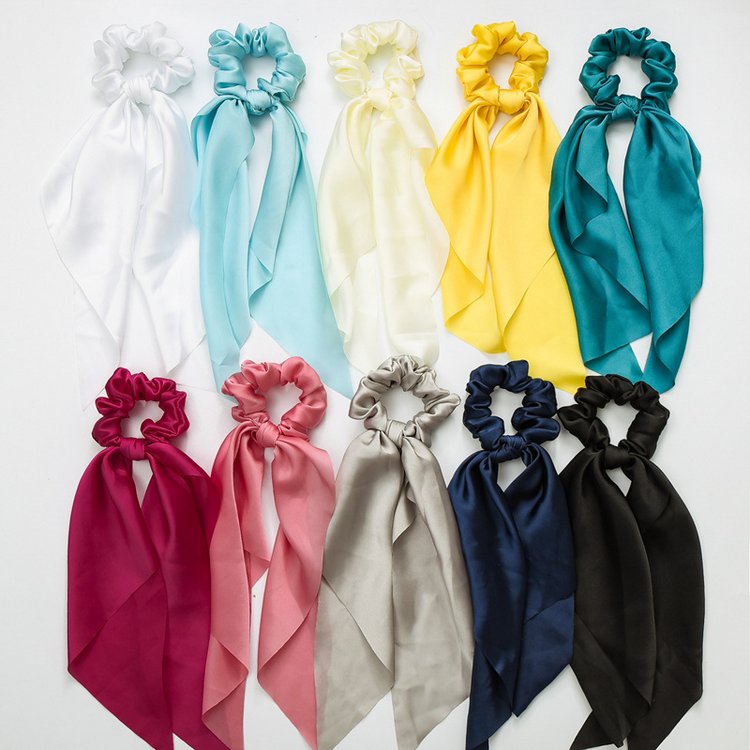 Slip Silk Scarf Hair Scrunchies Ponytail, Bow Scrunchie Long Tail Hair Accessories for Girls Women