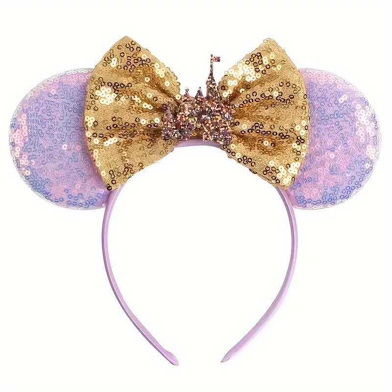 Disney Minnie Mouse Ears Headband Sequin Glitter Hair Band Bow for Girls YT8466