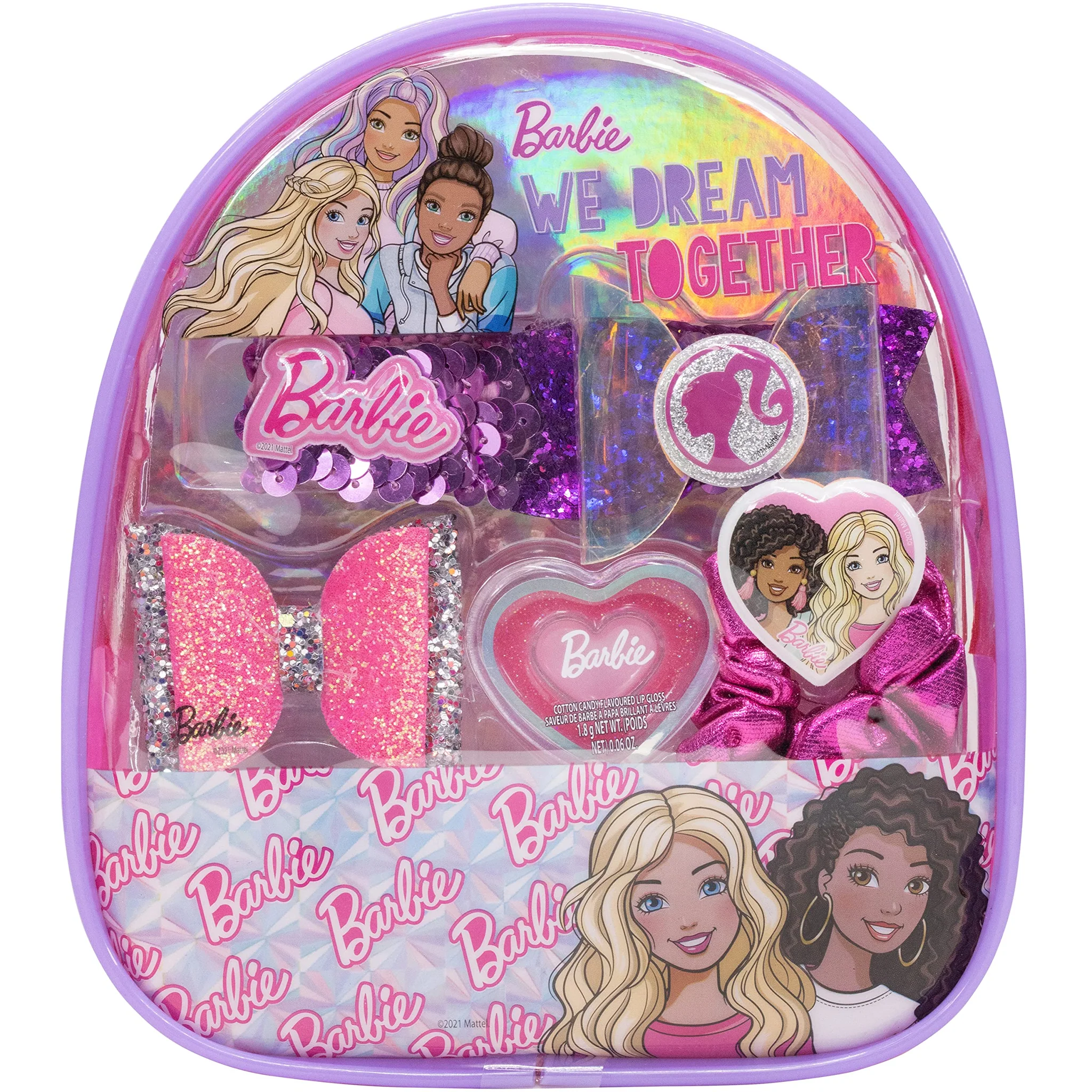Barbie Girl Backpack Hair Accessories Cosmetic Makeup Gift Bag Set
