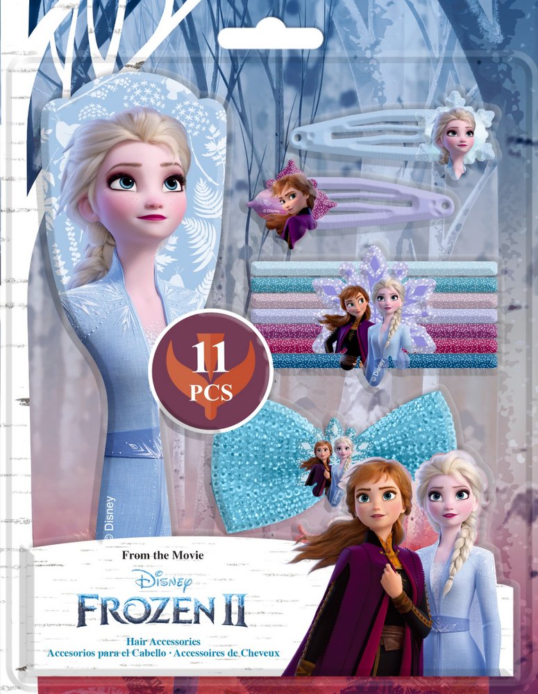 Disney Frozen 2 Girls 11 Pieces Hair Accessory Set with Barrettes, Snap Hair Clips, Elastics and Terry Ponies